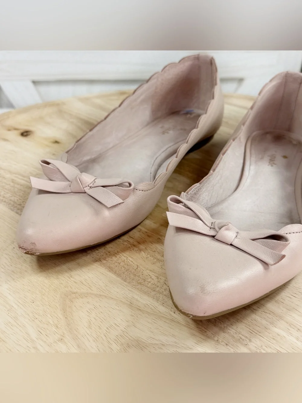 Kate Spade Elent Flex Scallop Edge Ballet Flats Blush Tan 7.5 Leather Neutral
